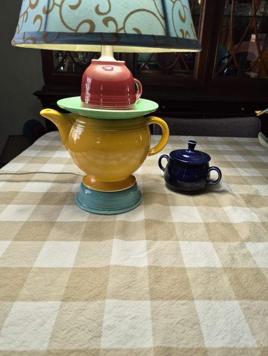 Fiestaware Other - SALE 🍁Fiestaware Upcycled Teapot,Cup,Saucer Bowl Lamp in Yellow Green,Pink,Blue